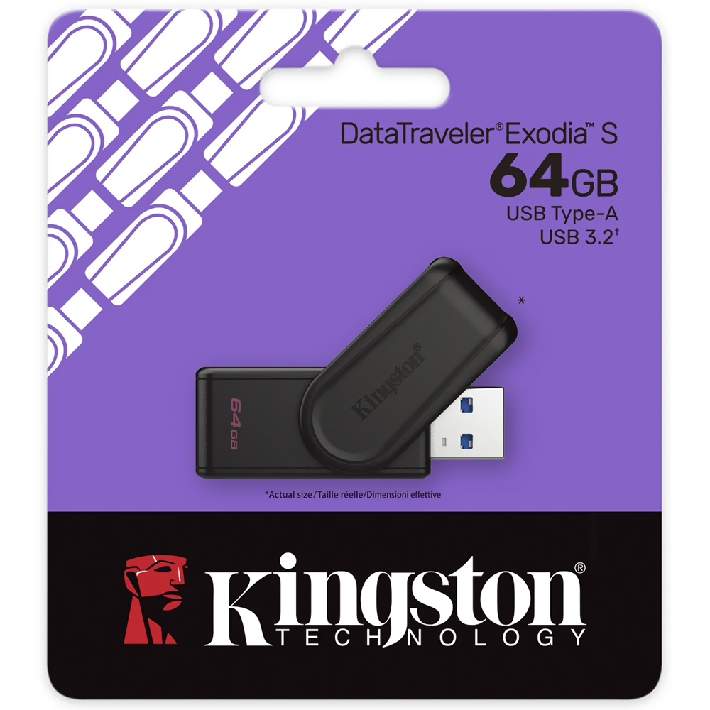 Pendrive Kingston Exodia S 64GB USB 3.2 - Preto (DTXS/64GB)