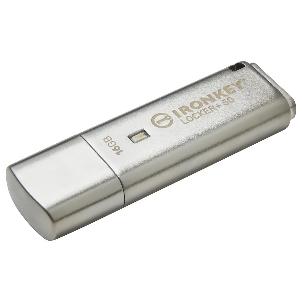 Pendrive Kingston Ironkey Locker+ 50 16GB USB 3.2 - Prata (IKLP50/16GB)