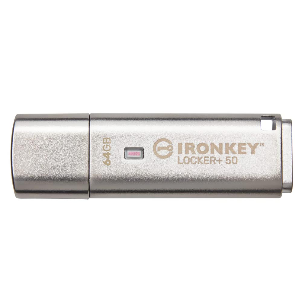 Pendrive Kingston IronKey Locker+ 50 64GB USB 3.2 - Prata (IKLP50/64GB)