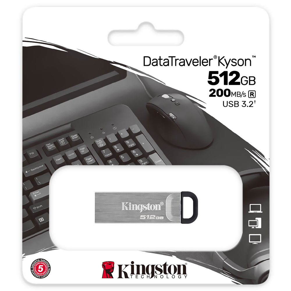 Pendrive Kingston Kyson 512GB USB 3.2 - Prata (DTKN/512GB)