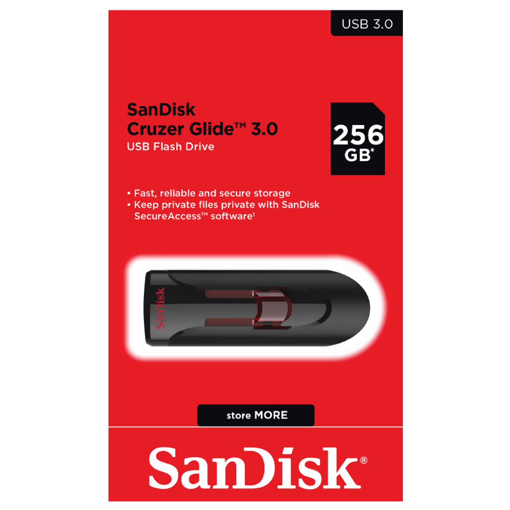 Pendrive SanDisk Cruzer Glide 256GB USB 3.0 - Preto (SDCZ600-256G-G35)