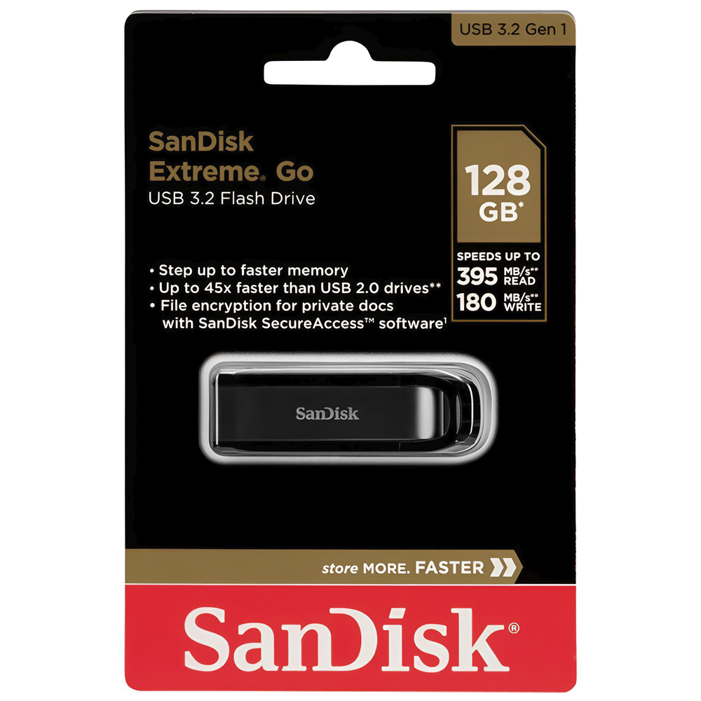 Pendrive SanDisk Extreme Go 128GB USB 3.2 - Cinza / Preto (SDCZ810-128G-G46)