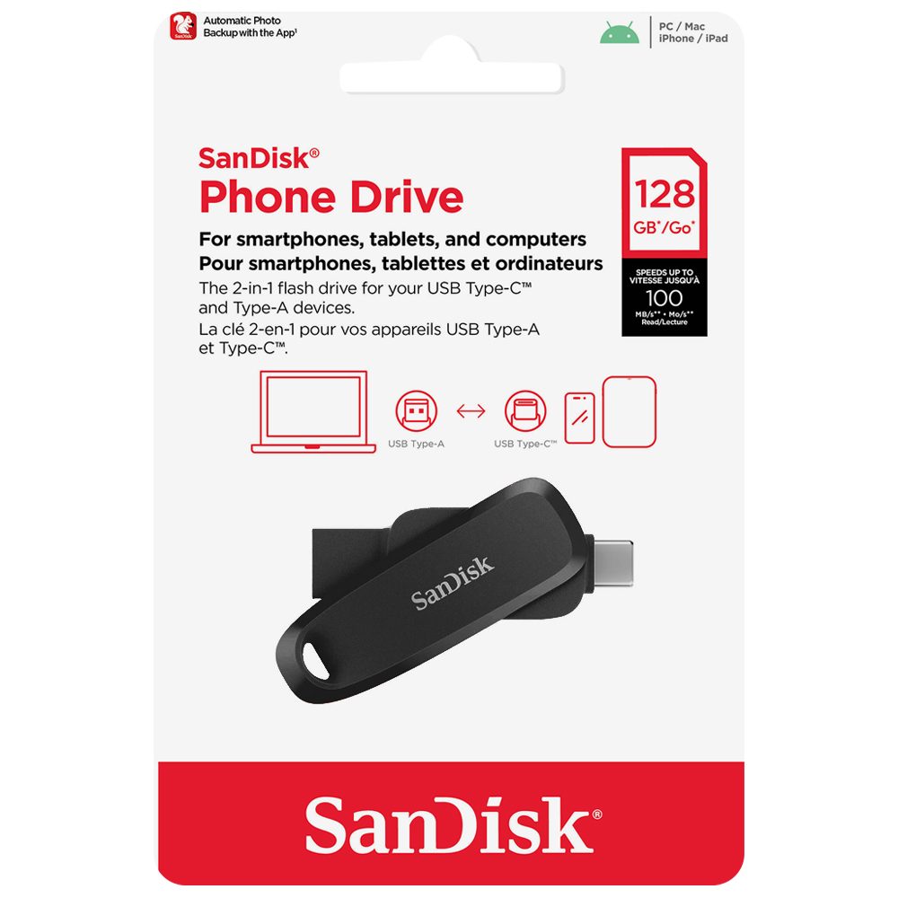 Pendrive SanDisk G46 Phone Drive 128GB USB-C / USB 3.2 - Preto (SDDDC6-128G-G46)