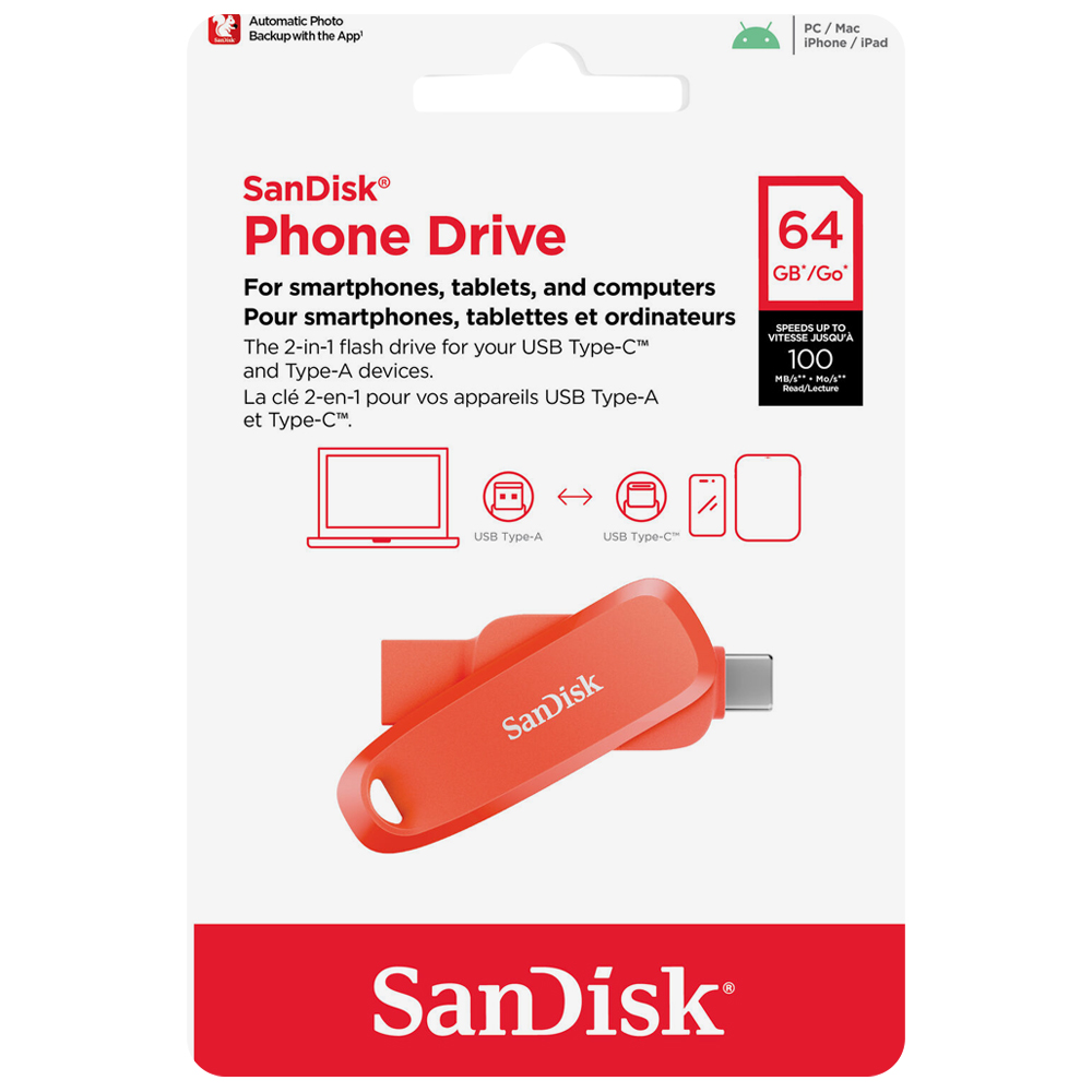 Pendrive SanDisk G46NO Phone Drive 64GB USB-C / USB 3.2 - Laranja (SDDDC6-064G-G46NO)