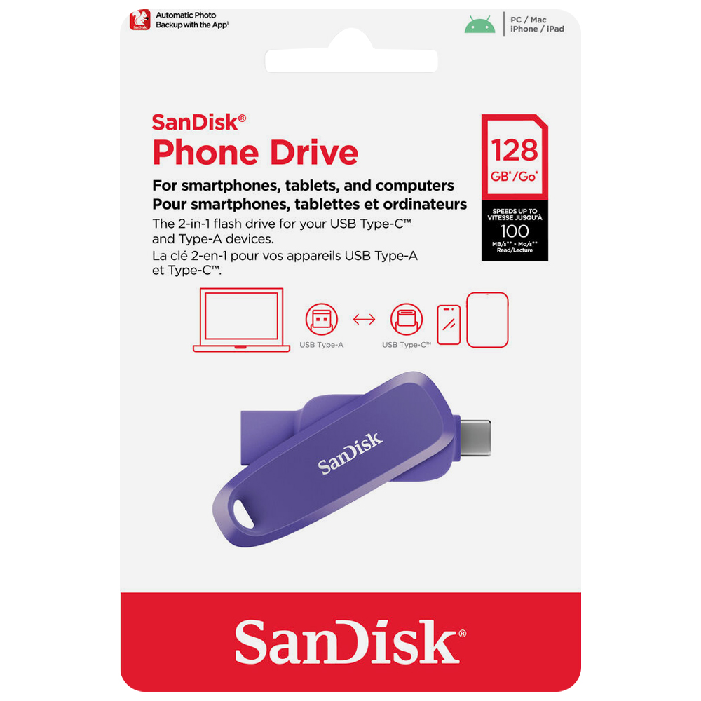 Pendrive SanDisk G46PO Phone Drive 128GB USB-C / USB 3.2 - Roxo (SDDDC6-128G-G46PO)