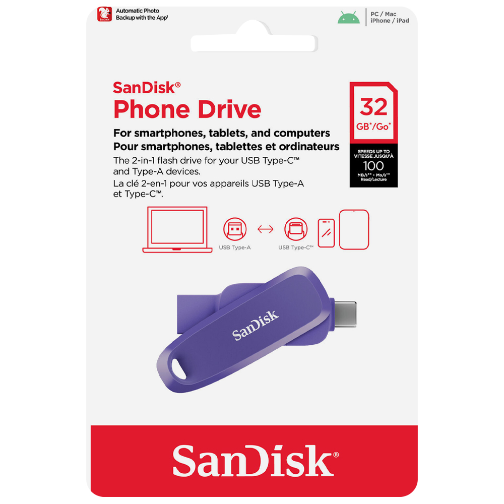 Pendrive SanDisk G46PO Phone Drive 32GB USB-C / USB 3.2 - Roxo (SDDDC6-032G-G46PO)