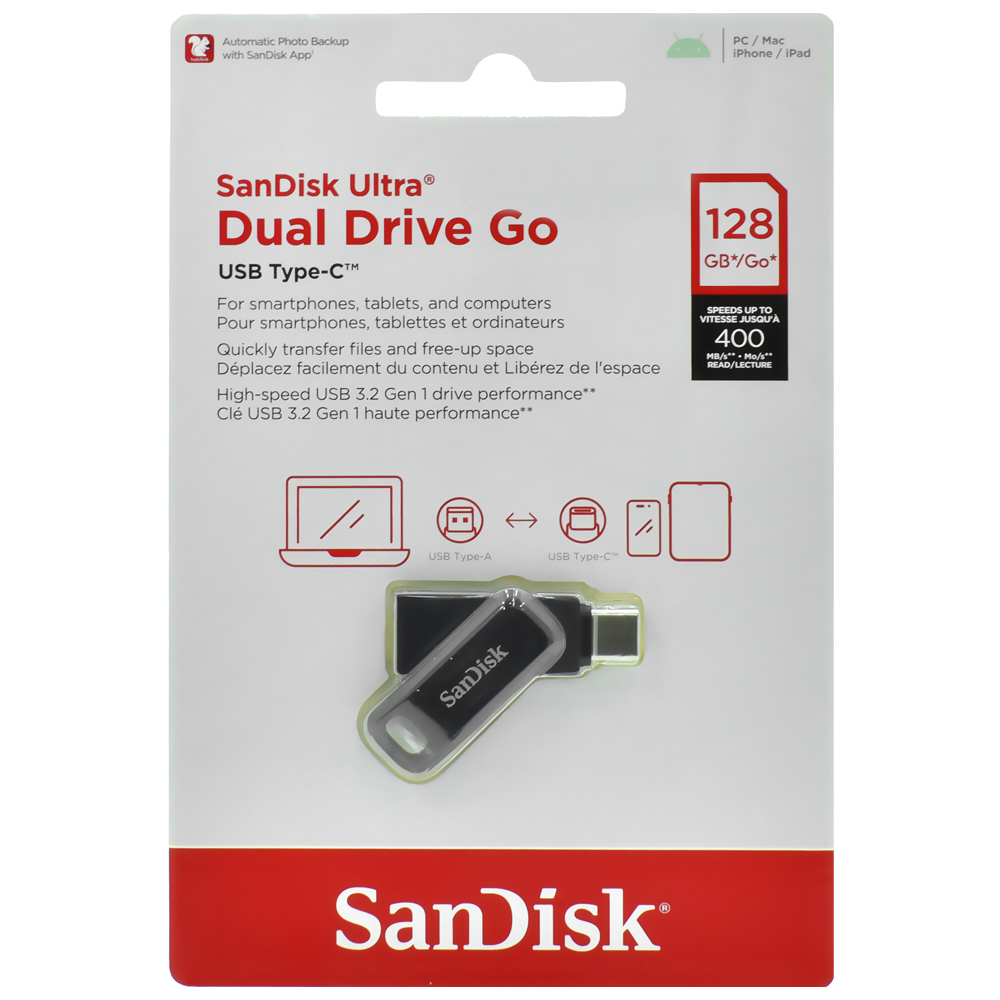 Pendrive SanDisk Ultra Dual Drive Go 128GB USB-C / USB 3.2 - Preto (SDDDC3-128G-G46)