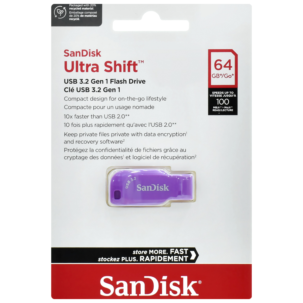 Pendrive SanDisk Z410 Ultra Shift 64GB USB 3.2 - Roxo (SDCZ410-064G-G46CO)