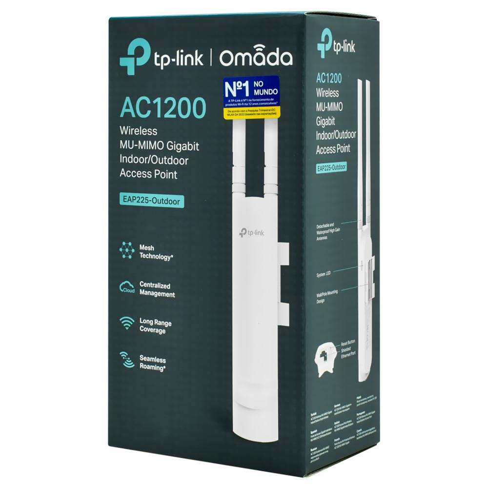 Ponto de Acesso Tp-Link Omada EAP225-Outdoor AC1200 Dual Band / 2.4GHz / 5GHz / MU-MIMO / 2 Antenas - Branco