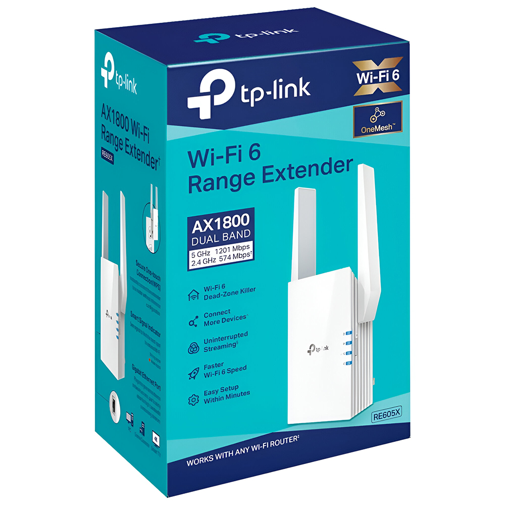 Repetidor de Sinal Tp-Link RE605X AX1800 Dual Band / 2.4GHz / 5GHz / Wi-Fi 6 - Branco