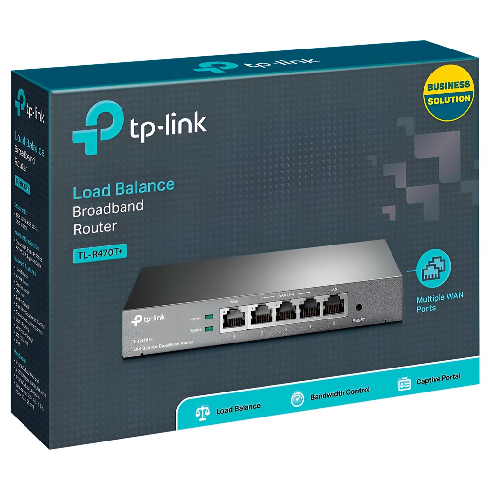 Roteador Balanceador de Carga de Banda Tp-Link TL-R470T+ / 1WAN / 3WAN/LAN / 1LAN / 266MHz - Preto