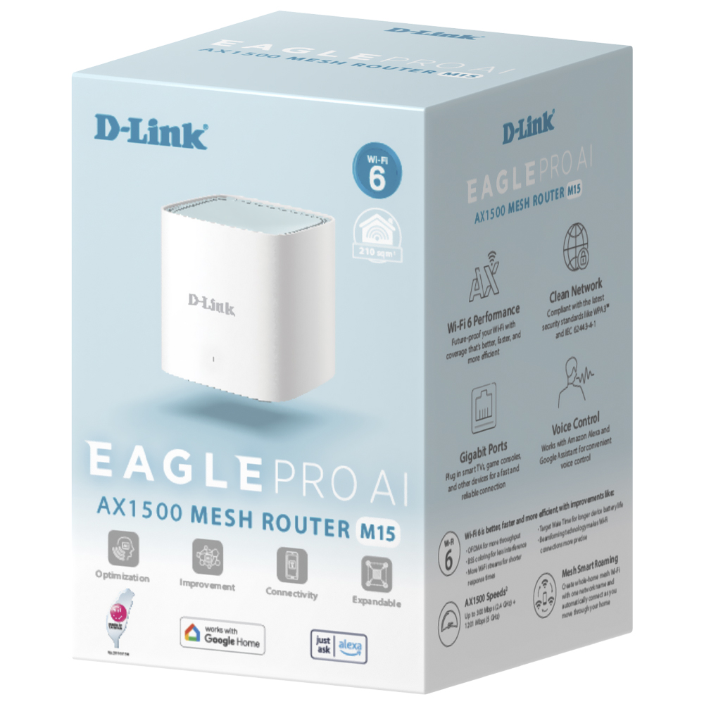 Roteador D-Link M15 Eagle Pro AI Mesh AX1500 Dual Band / 2.4GHz / 5GHz / 1500Mbps