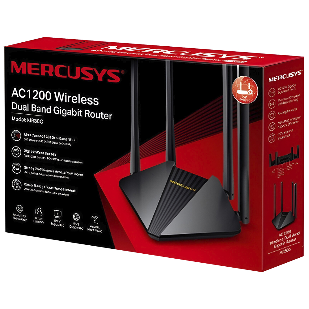 Roteador Mercusys MR30G AC1200 Dual Band / 2.4GHz / 5GHz / 4 Antenas - Preto