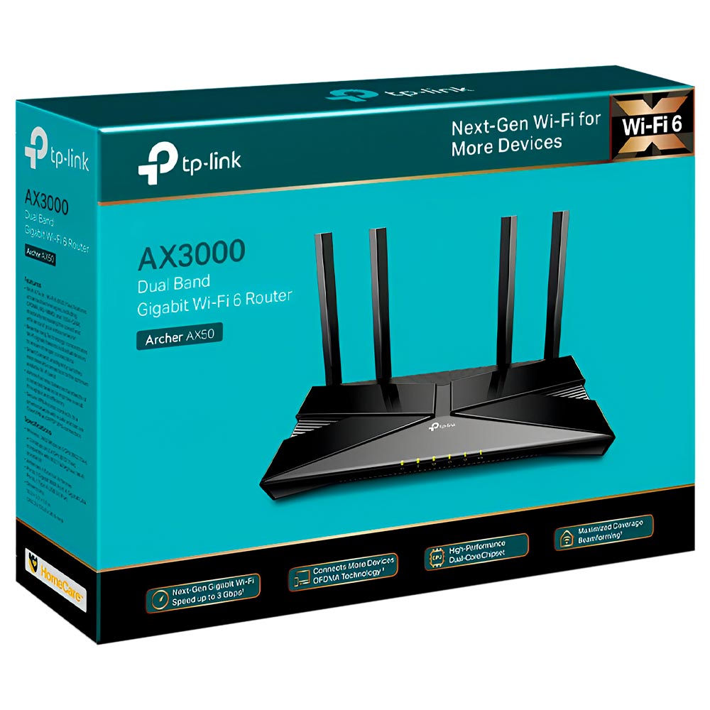 Roteador Tp-Link Archer AX50 AX3000 Dual Band Gigabit / 2.4GHz / 5GHz / Wi-Fi 6 / 4 Antenas - Preto