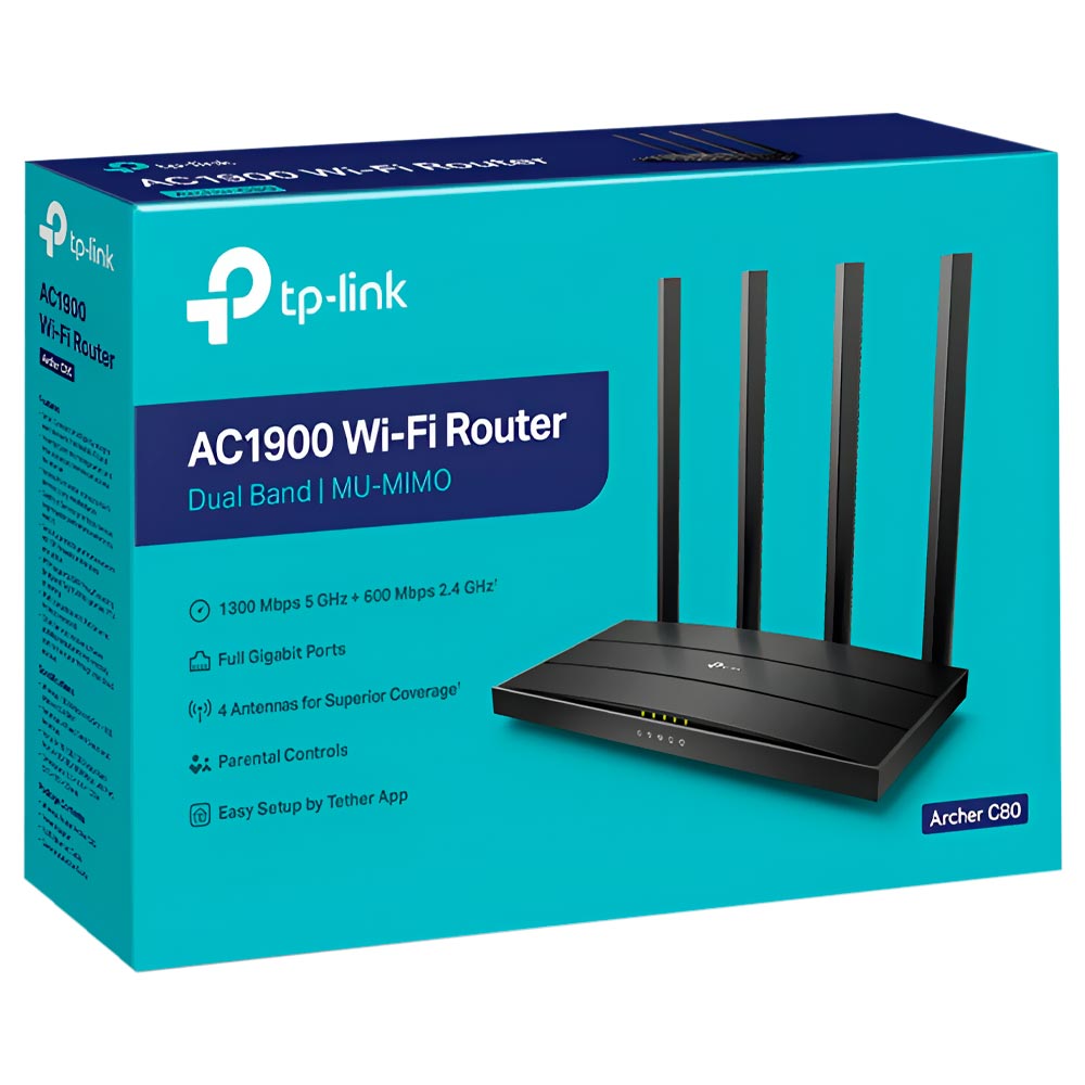 Roteador Tp-Link Archer C80 AC1900 Dual Band / 2.4GHz / 5GHz / 4 Antenas - Preto