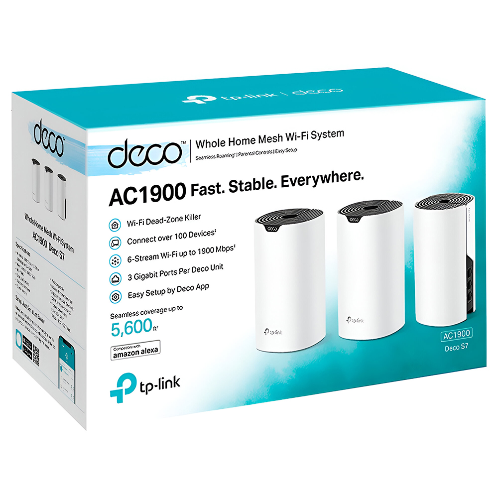 Roteador Tp-Link Deco S7 Whole Home Mesh Wi-Fi AC1900 Dual Band / 2.4GHz / 5GHz - Branco (Kit com 3)