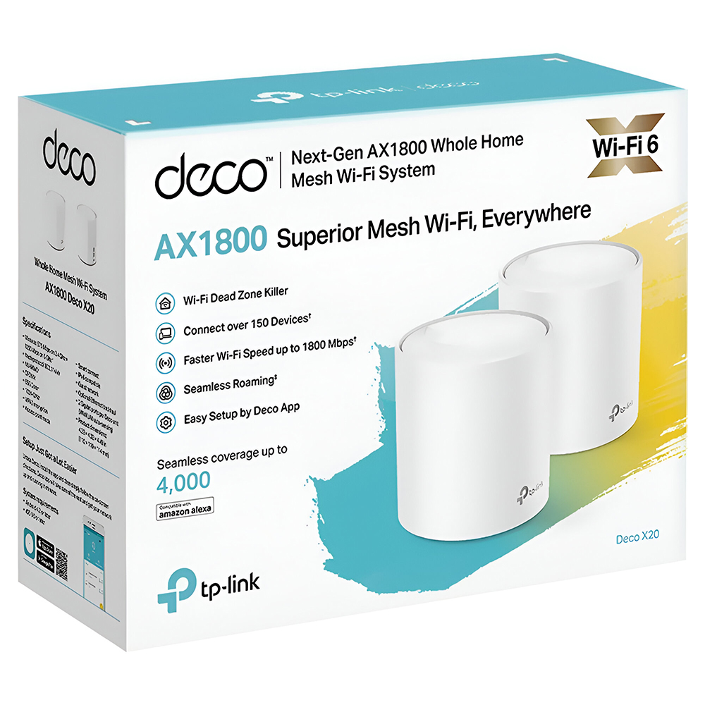 Roteador Tp-Link Deco X20 Whole Home Mesh Wi-Fi AX1800 Dual Band / 2.4GHz / 5GHz - Branco (Kit com 2)