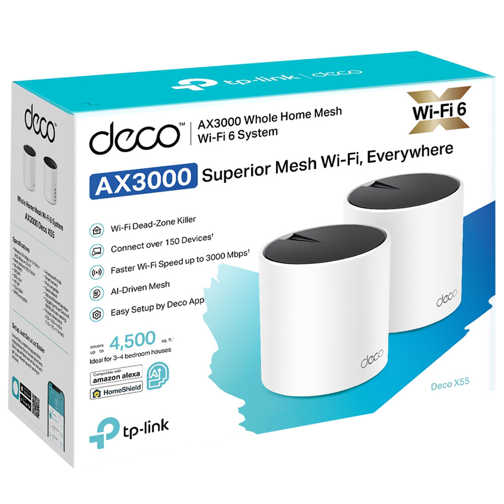 Roteador Tp-Link Deco X55 Whole Home Mesh AX3000 Dual Band / 2.4GHz / 5GHz / Wi-Fi 6 - Branco (Kit com 2)