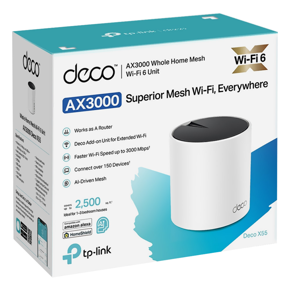 Roteador Tp-Link Deco X55 Whole Home Mesh Wi-Fi AX3000 Dual Band / 2.4GHz / 5GHz / Wi-Fi 6 - Branco