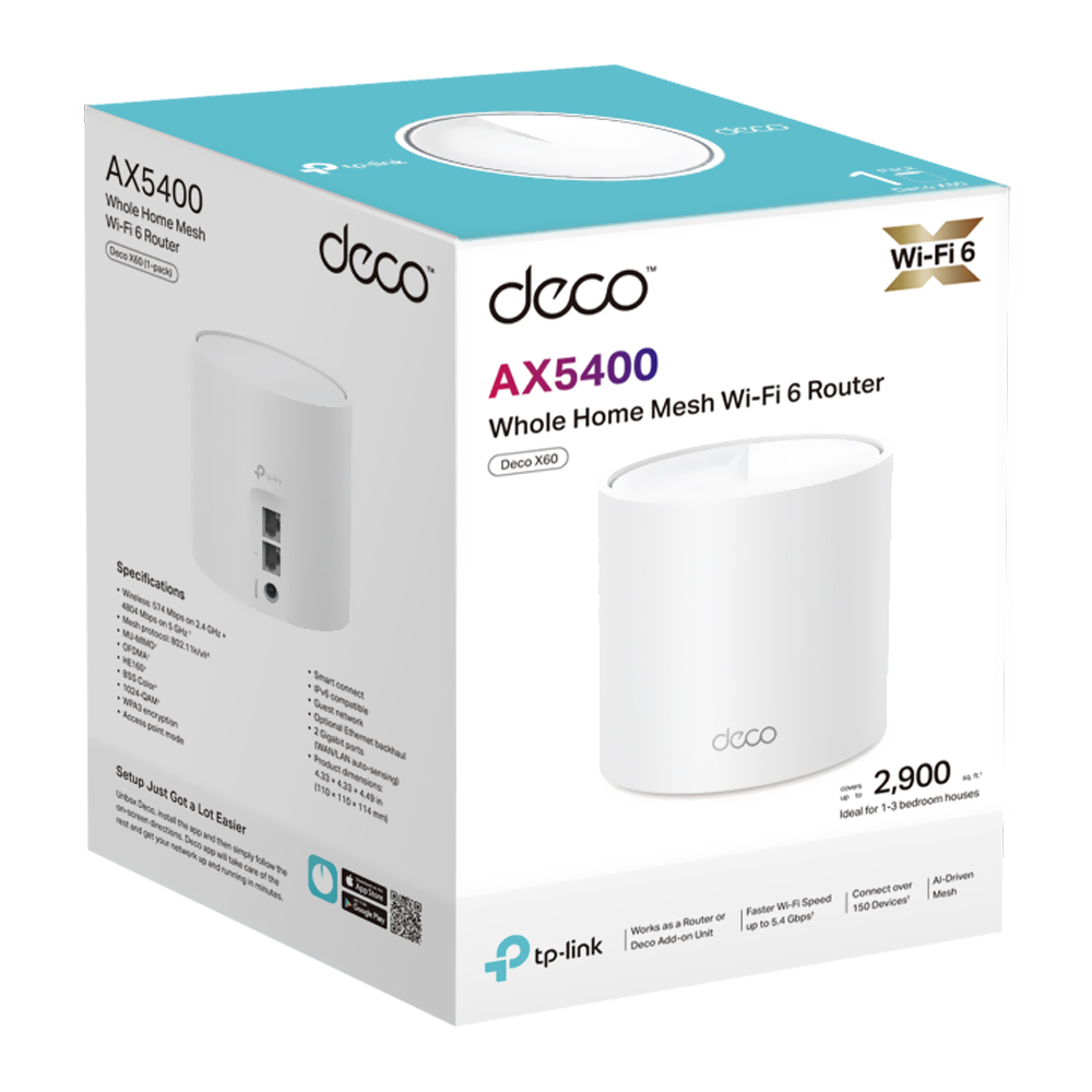 Roteador Tp-Link Deco X60 Whole Home Mesh Wi-Fi AX5400 Dual Band / 2.4GHz / 5GHz - Branco