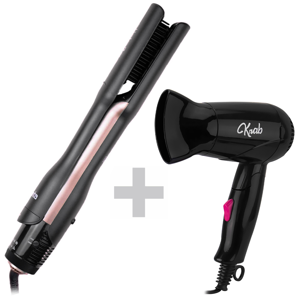 Escova Secadora Quanta QTALS1600 / Bivolt - Preto + Secador de Cabelo Krab KBSC12