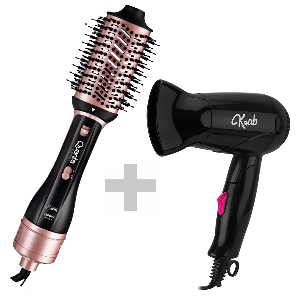 Escova Secadora Quanta QTES6001 / Bivolt - Preto + Secador de Cabelo Krab KBSC12
