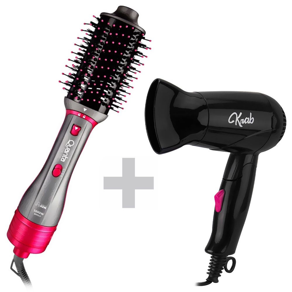 Escova Secadora Quanta QTES6001 / Bivolt - Rosa + Secador de Cabelo Krab KBSC12