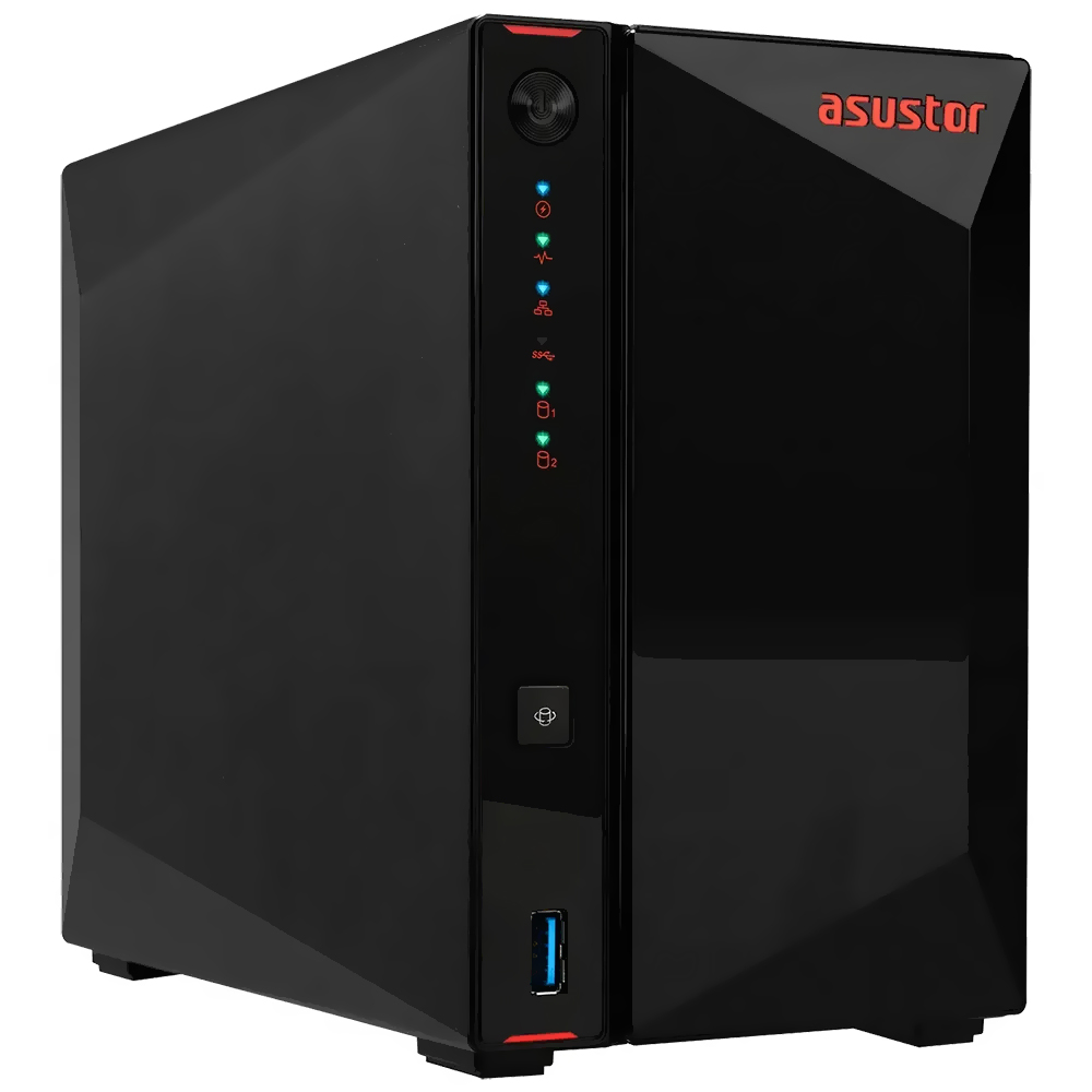 Servidor Nas Storage Asustor AS5202T Intel Celeron de 2.0GHz / 2GB de RAM / 2 Baias / USB / LAN - Preto
