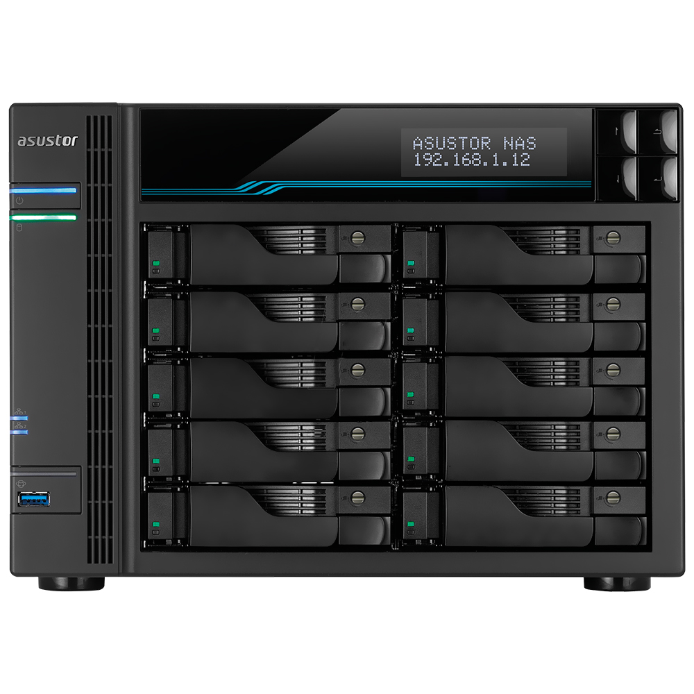 Servidor Nas Storage Asustor AS6508T Intel Atom C3538 de 2.1 GHz / 8GB de RAM / 8 Baias / USB 3.2 / LAN - Preto