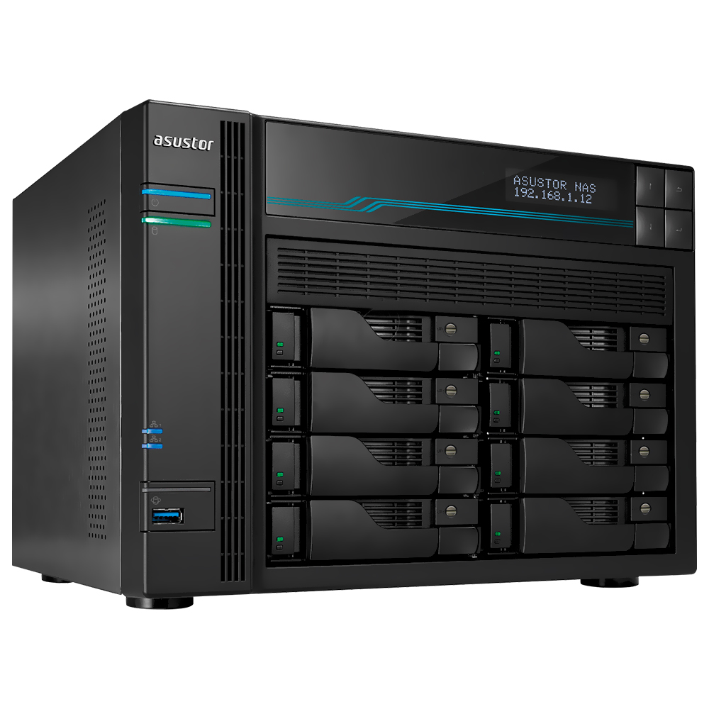 Servidor Nas Storage Asustor AS6508T Intel Atom C3538 de 2.1 GHz / 8GB de RAM / 8 Baias / USB 3.2 / LAN - Preto