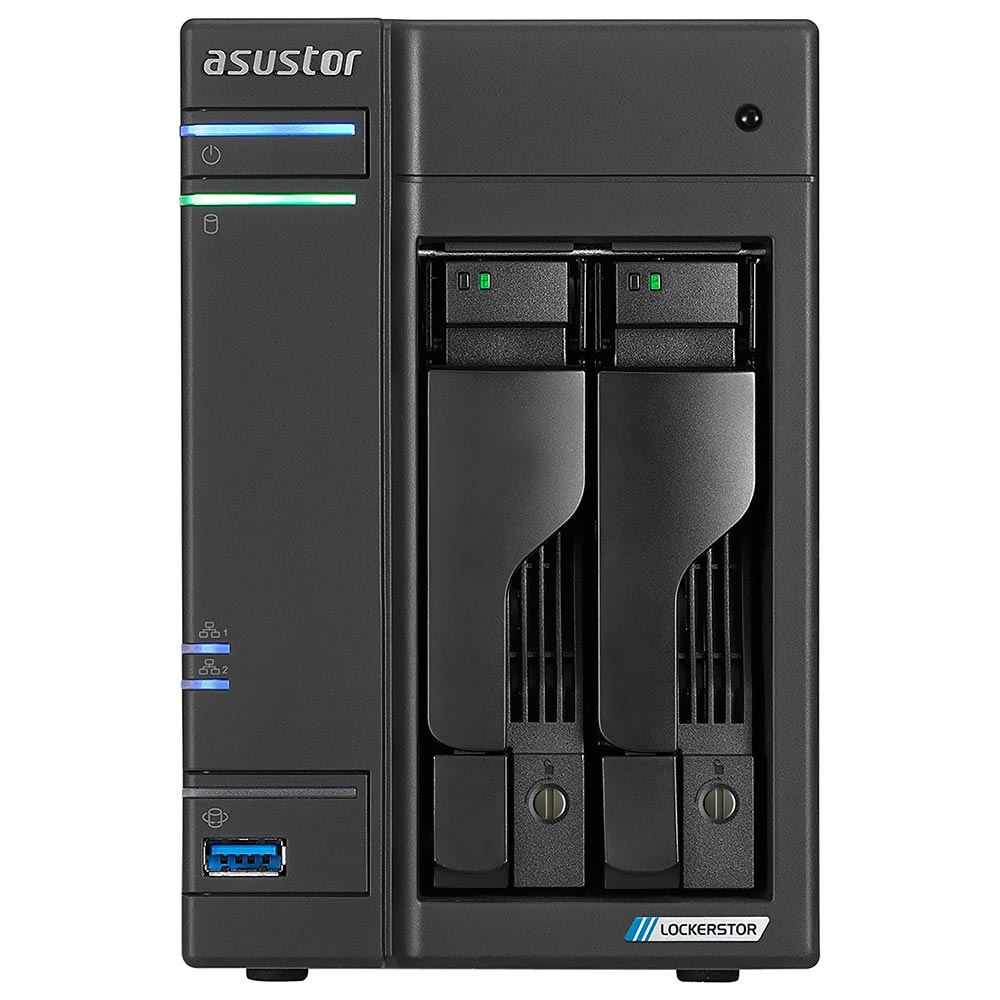 Servidor Nas Storage Asustor AS6602T Intel Celeron J4125 de 2.0GHz / 4GB de RAM / 2 Baias / USB 3.2 / LAN - Preto