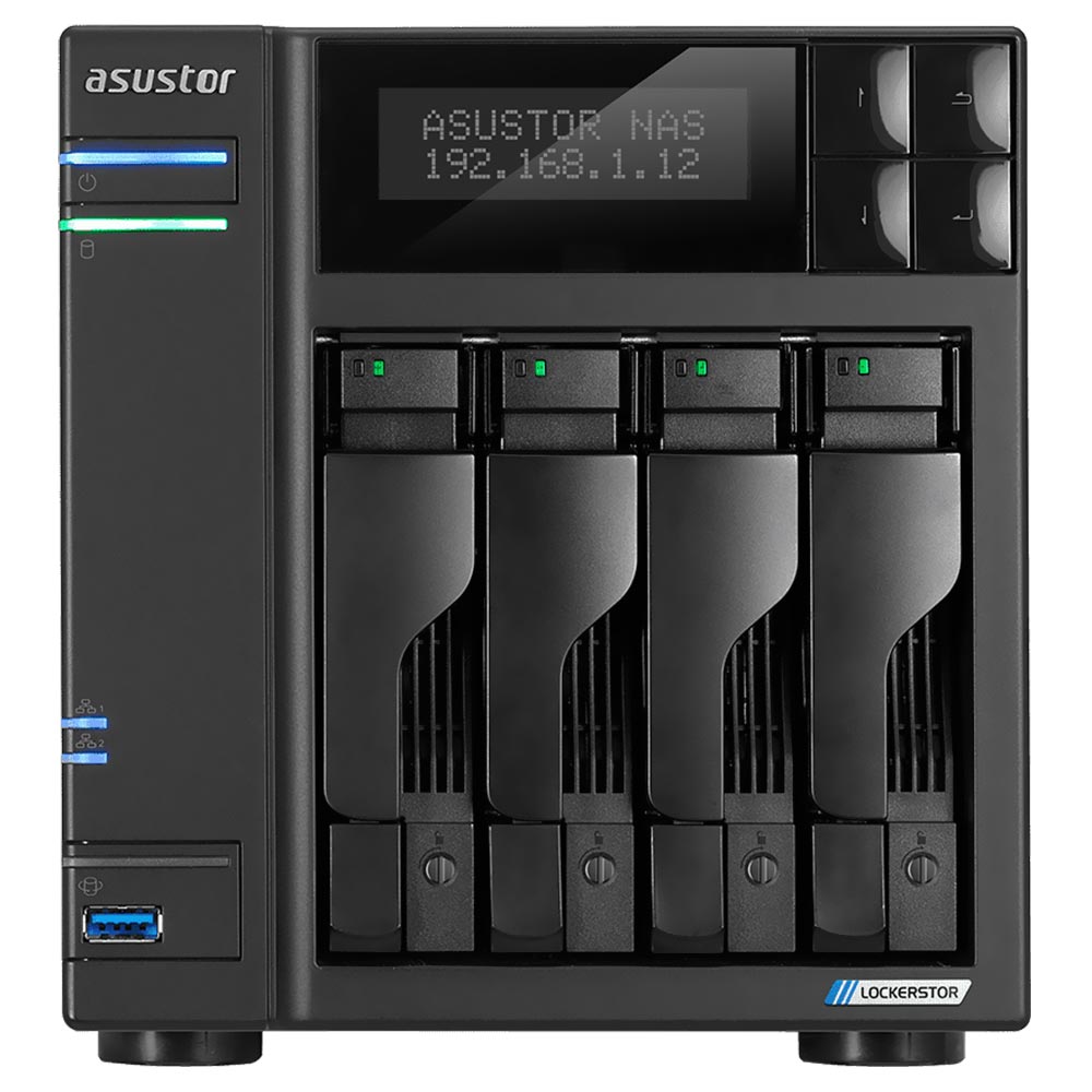 SERVIDOR NAS STORAGE ASUSTOR AS6604T 4 BAIA CEL 2.0GHZ/4GB/M.2/2-GBLAN/SATA 2-3/HDMI/USB3.2/LAN