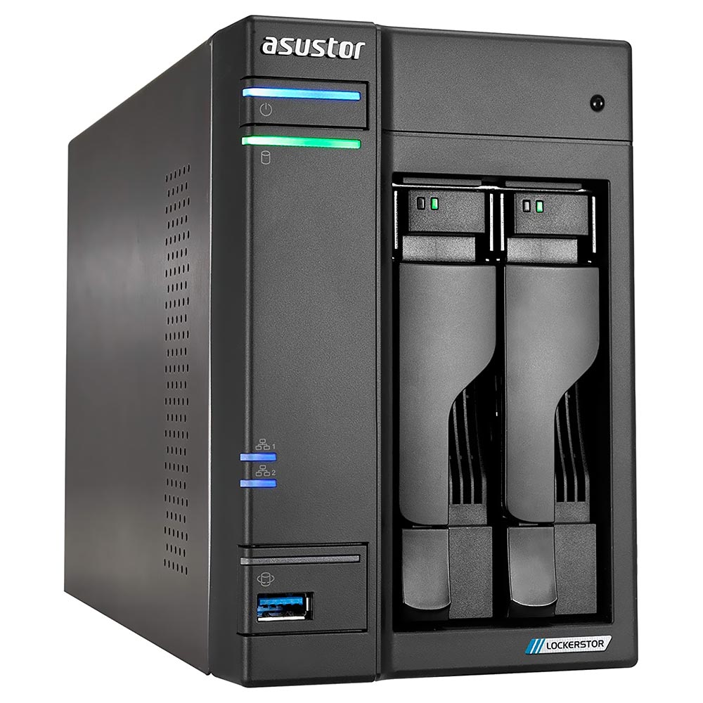 Servidor Nas Storage Asustor AS6702T Intel Celeron de 2.0GHz / 4GB de RAM / 2 Baias / HDMI / USB / LAN - Preto