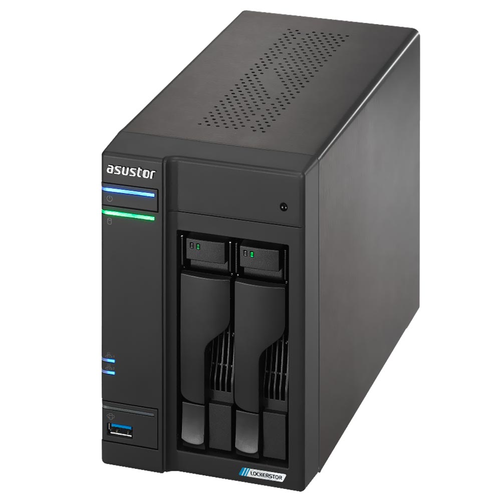 Servidor Nas Storage Asustor AS6702T Intel Celeron de 2.0GHz / 4GB de RAM / 2 Baias / HDMI / USB / LAN - Preto