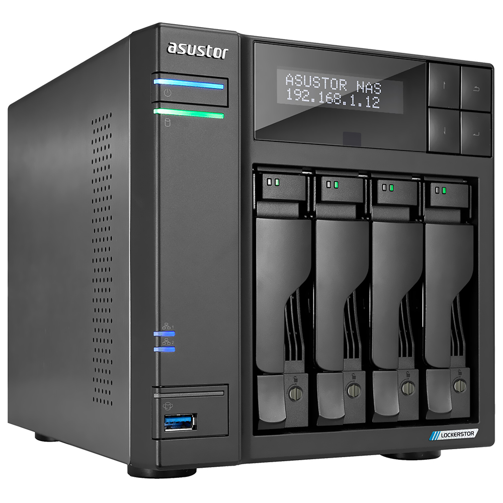 Servidor Nas Storage Asustor AS6704T Lockestor 4 Gen 2 Intel Celeron N5105 de 2.0GHz / 4GB de RAM / 4 Baias / USB 3.2 / LAN - Preto