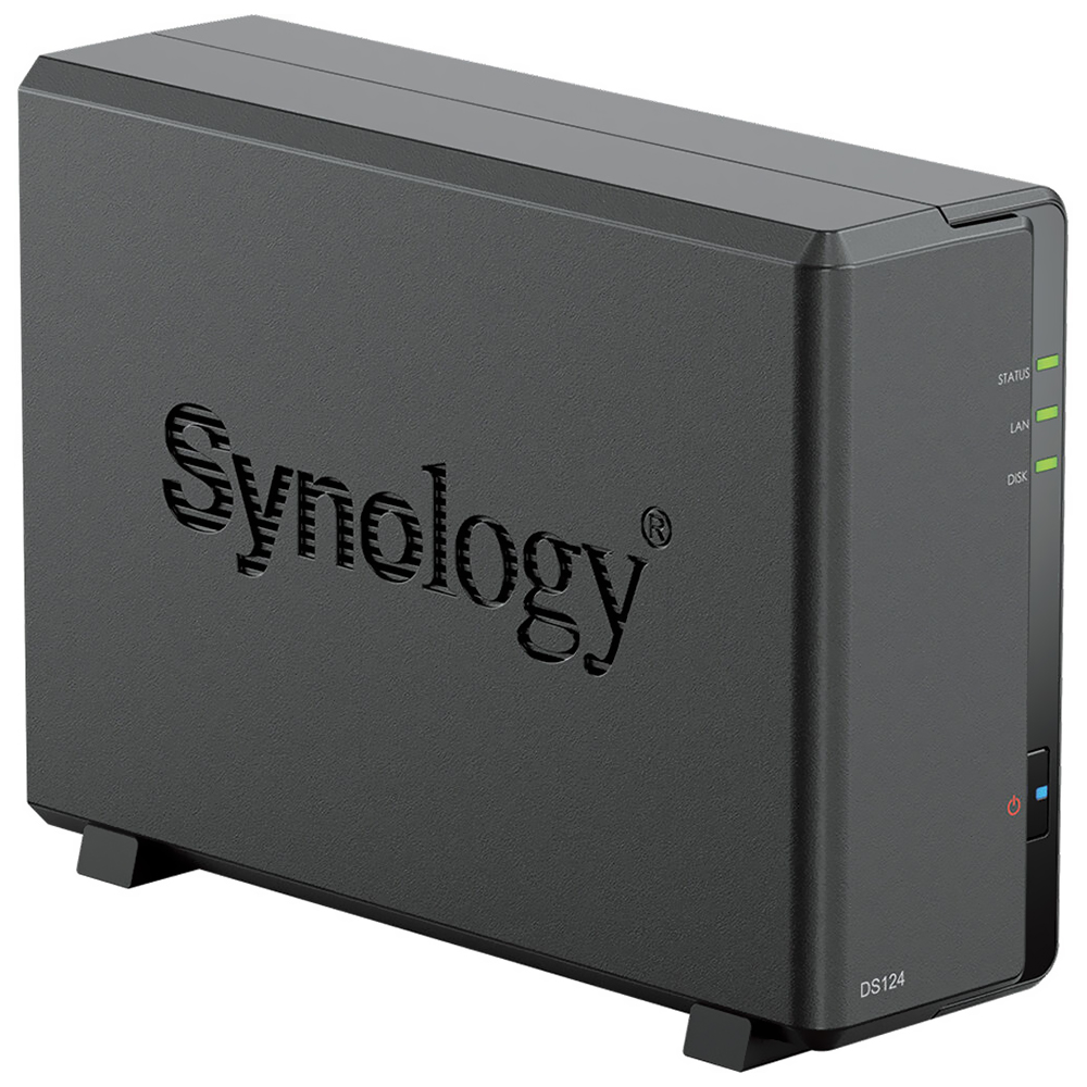 Servidor Nas Storage Synology DiskStation DS124 Realtek RTD1619B de 1.7GHz / 1GB de RAM / 1 Baia / USB 3.2 / LAN