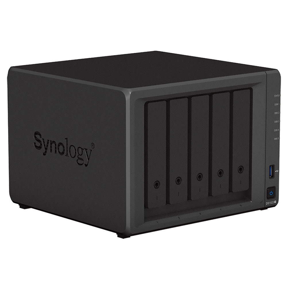 Servidor Nas Storage Synology DiskStation DS1522+ AMD Ryzen R1600 de 2.6GHz / 8GB de RAM / 5 Baias / USB / LAN - Preto