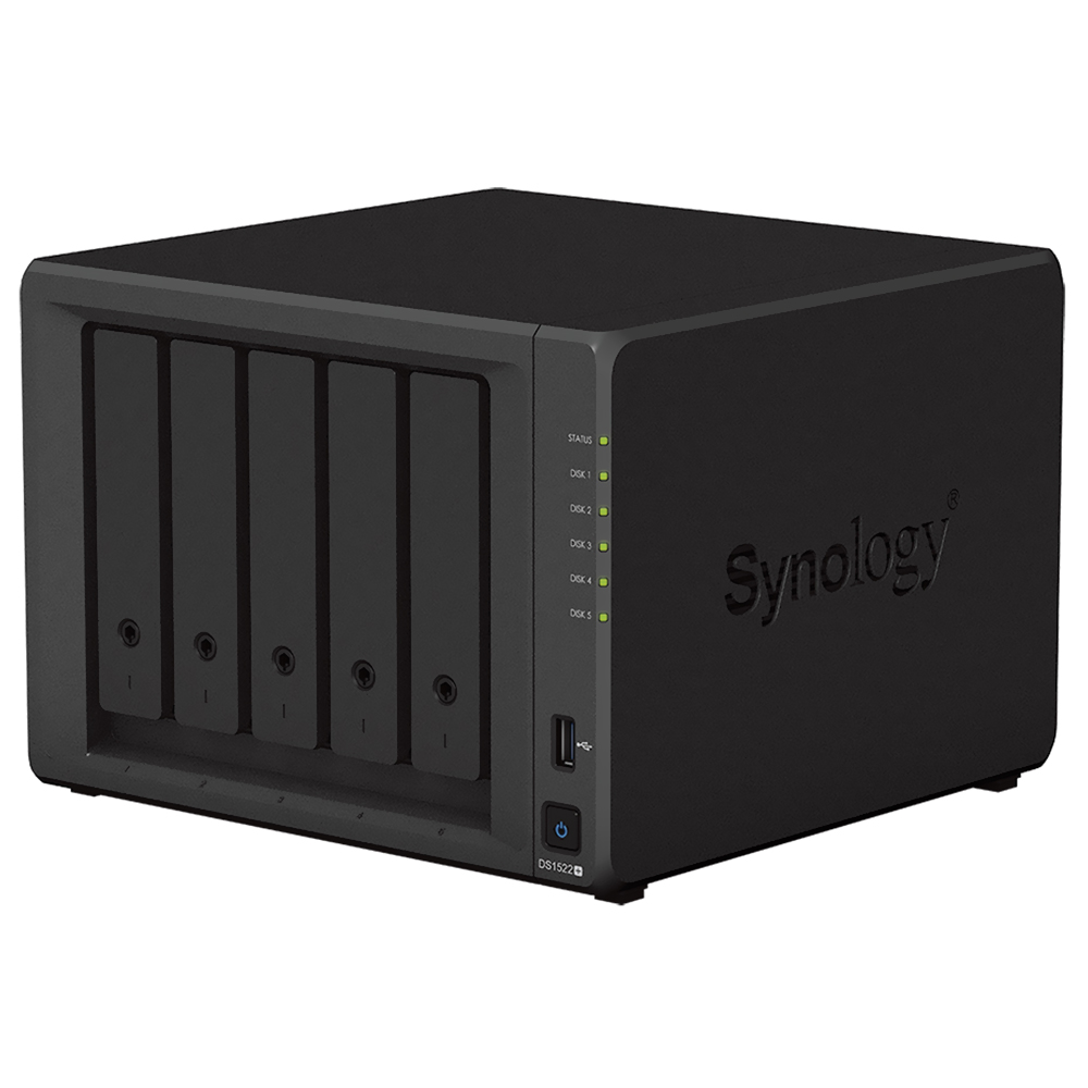 Servidor Nas Storage Synology DiskStation DS1522+ AMD Ryzen R1600 de 2.6GHz / 8GB de RAM / 5 Baias / USB / LAN - Preto