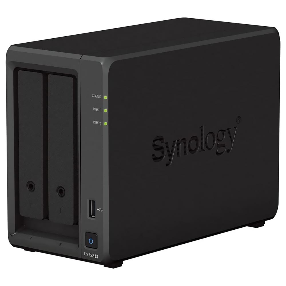 Servidor Nas Storage Synology DiskStation DS723+ AMD Ryzen R1600 de 2.6GHz / 2GB de RAM / 2 Baias / USB / LAN - Preto