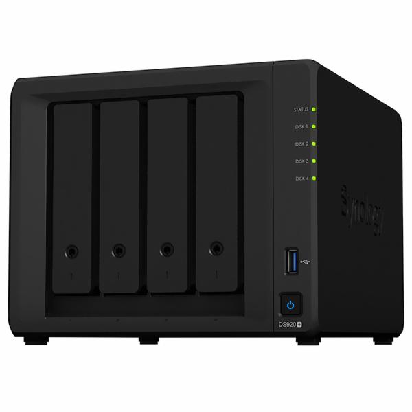 Servidor Nas Storage Synology Disktation DS920+ Intel Celeron J4125 / 4GB de RAM / 4 Baias / USB / LAN - Preto