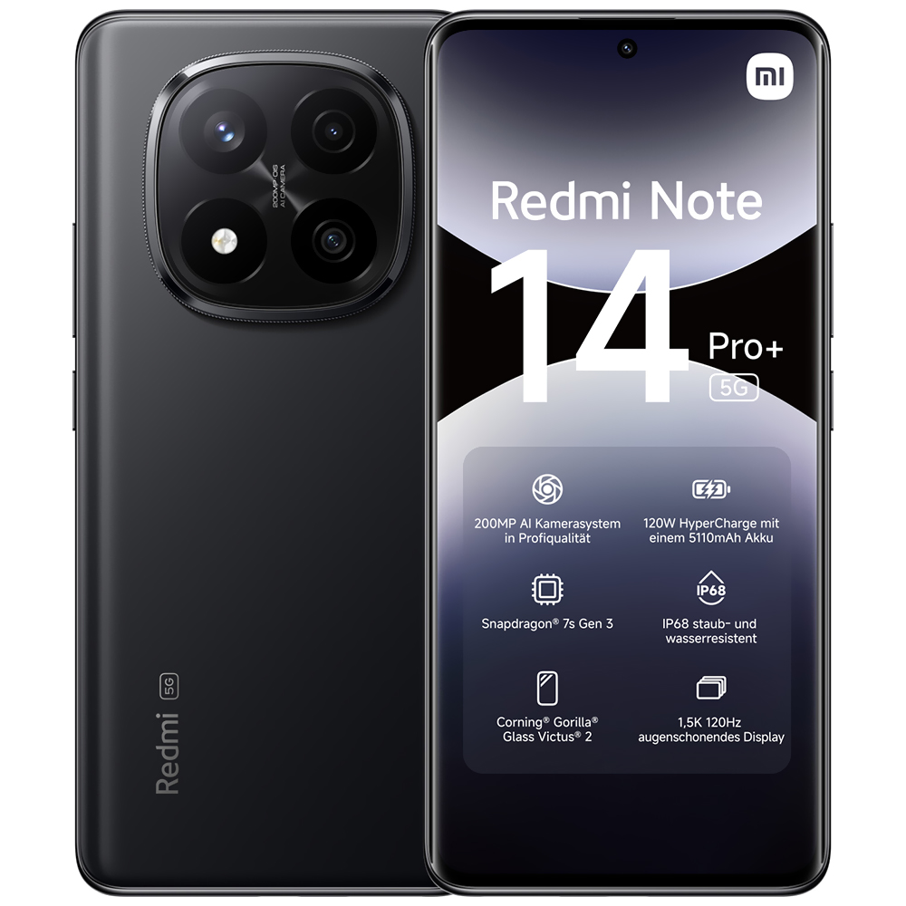 Celular Xiaomi Redmi Note 14 Pro+ 5G 12GB de RAM / 512GB / Tela 6.67" / Dual Sim - Midnight Preto (Global)