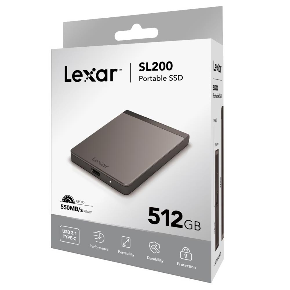 SSD Externo Lexar 512GB SL200 Portátil - Preto (LSL200X512G-RNNNU)