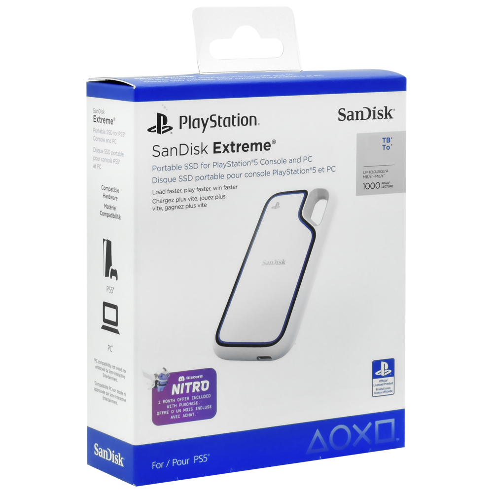 SSD Externo SanDisk 1TB Extreme PS5 Portátil / USB-C 3.2 - Branco (SDSSDE62P-1T00-G25)