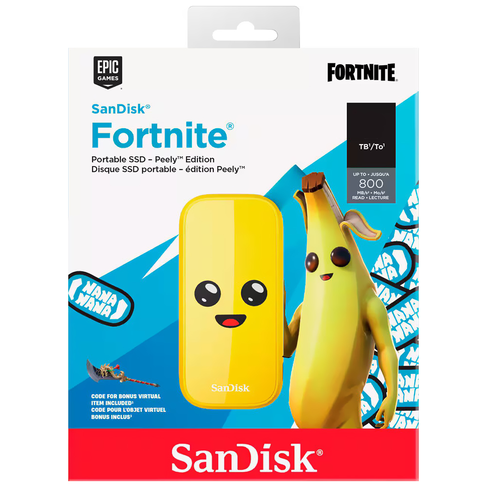 SSD Externo SanDisk 1TB Portátil Fortnite Peely Edition - Amarelo (SDSSDE30-1T00-G25F)