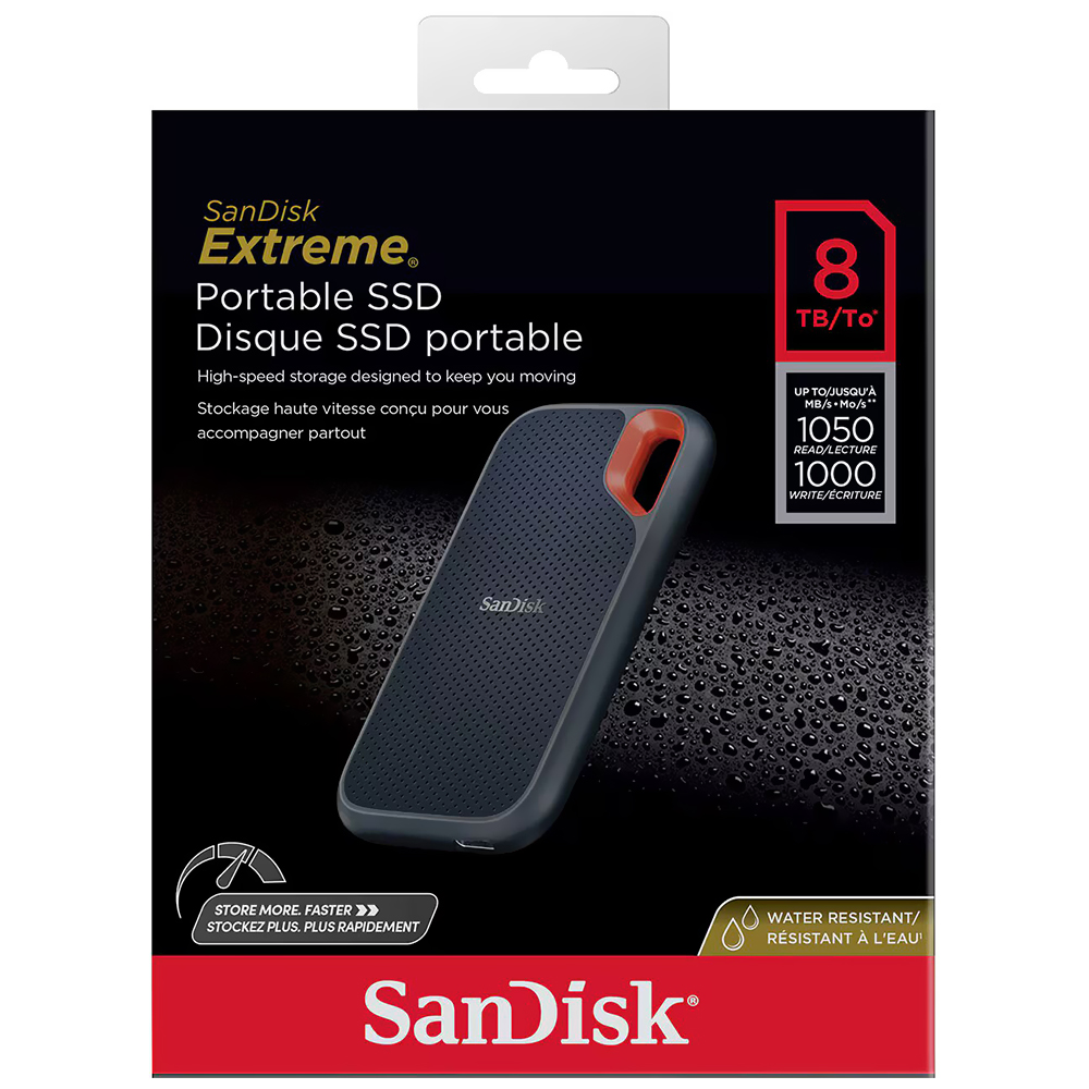 SSD Externo SanDisk 8TB Extreme Portátil / USB-C 3.2 - Preto (SDSSDE61-8T00-G25)