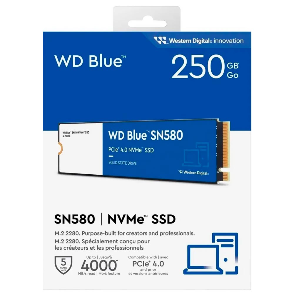 SSD Western Digital M.2 250GB Blue SN580 NVMe - WDS250G3B0E