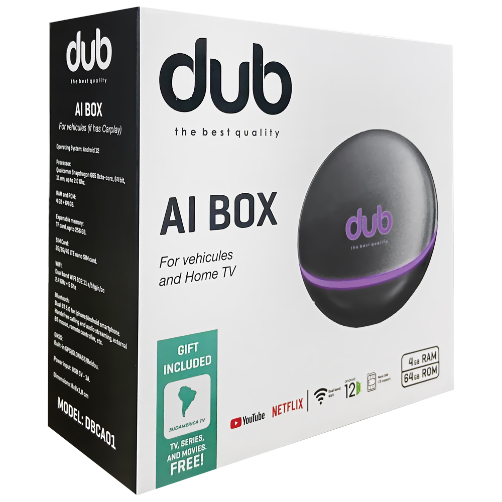 MEDIA PLAYER DUB DBCA01 AI BOX 4GB/64GB IPTV/WIFI/BT/LTE/HDMI/TYPE-C/ANDROID 12.0 PRETO 