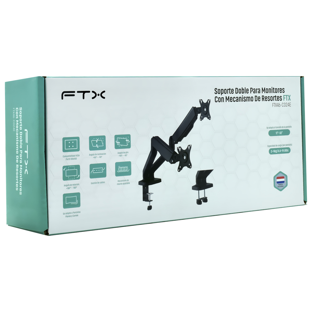 Suporte de Monitor FTX FTX46-C024E 17" A 32" / 9K / Duplo / Articulado - Preto