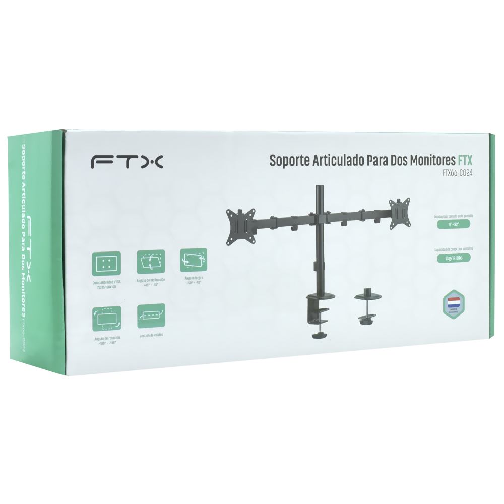 Suporte de Monitor FTX FTX66-C024 17" A 32" / 9K / Duplo / Articulado - Preto