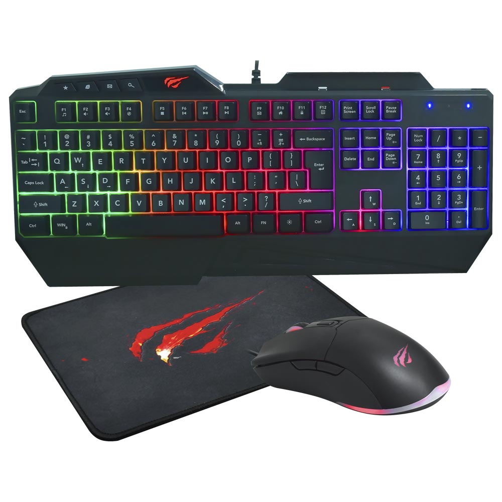 Kit Gamer Havit Gamenote KB889CM Teclado + Mouse + Mousepad / RGB / Inglês - Preto									